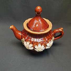 Чайник большой с цветочным узором, обливная керамика. Картинка 2